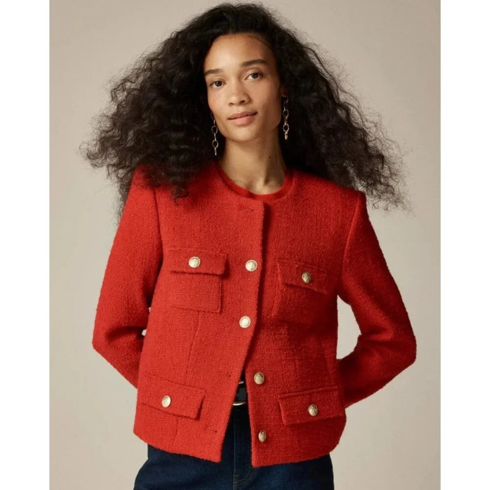 NWT J.Crew Isabelle Lady Jacket in Radiant Ruby Red Tweed 16 $248 - Picture 1 of 8